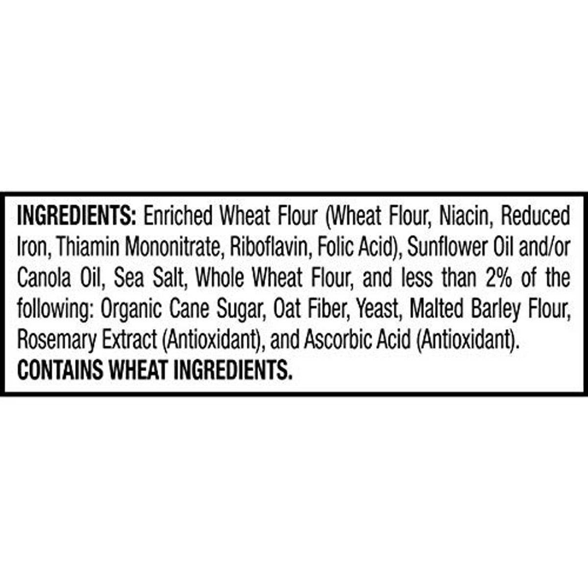 Ingredients label for Stacy's Simply Naked pita chips, enriched wheat and sea salt