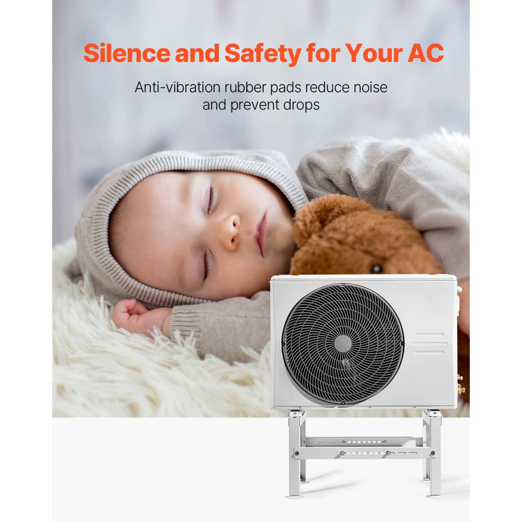 Anti-vibration mini split ground stand with rubber pads under the outdoor unit