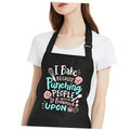 Black women's baking apron with colorful 'I Bake' slogan front bib