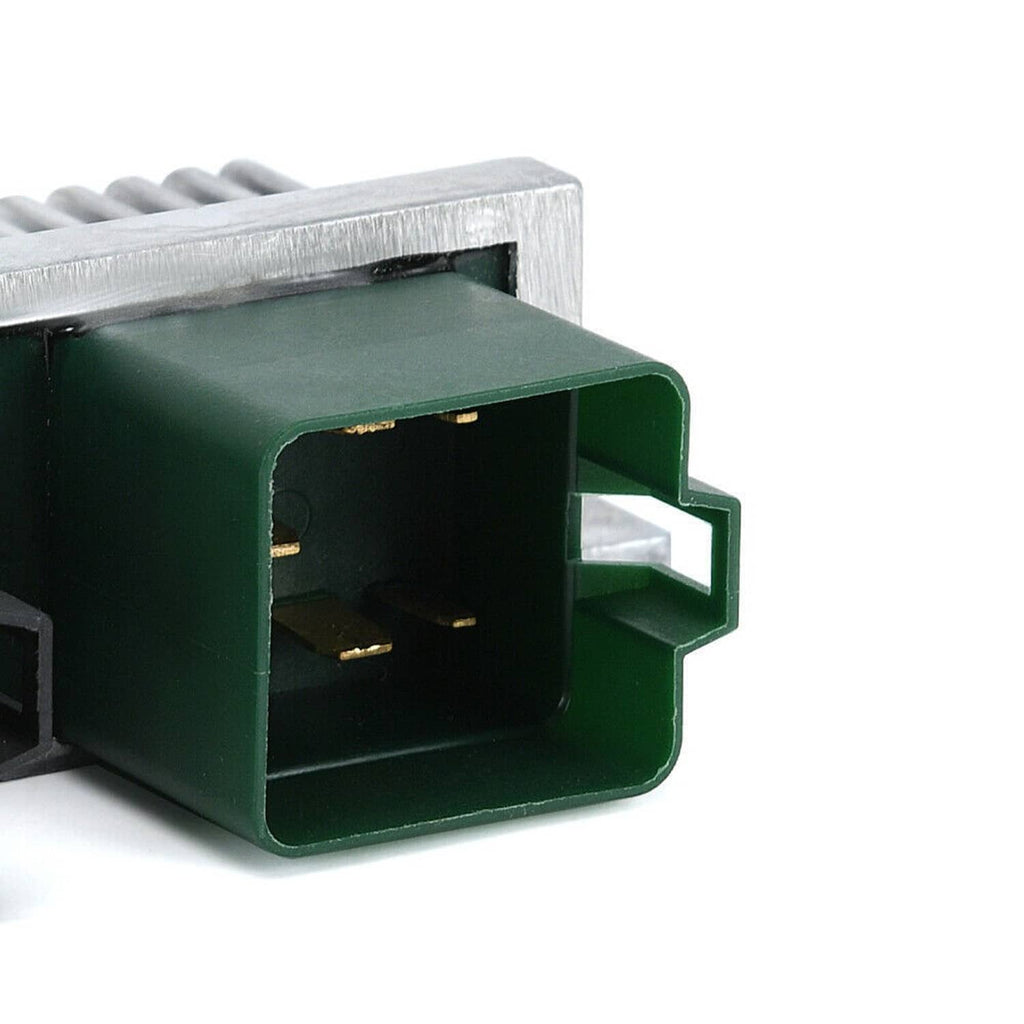 Glow plug relay module with large green connector and black inner port on metal housing