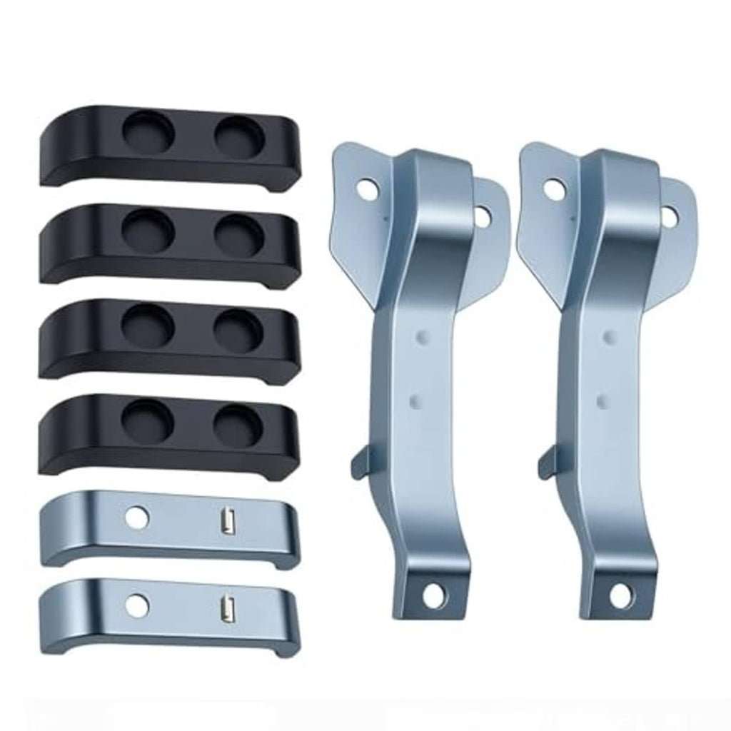 Heavy-duty radiator bracket kit featuring multiple dark brackets and two light blue brackets