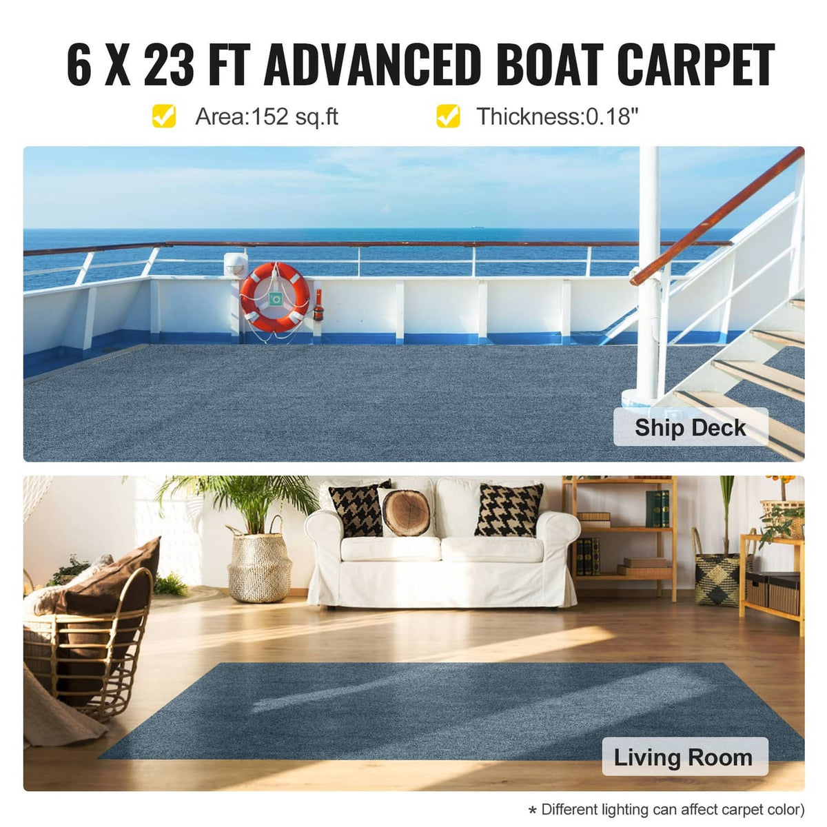 Marine boat deck rug, dark blue cut-pile carpet, in/outdoor runner texture.