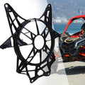 Black cooling fan cover frame assembly with circular fan and mounting brackets