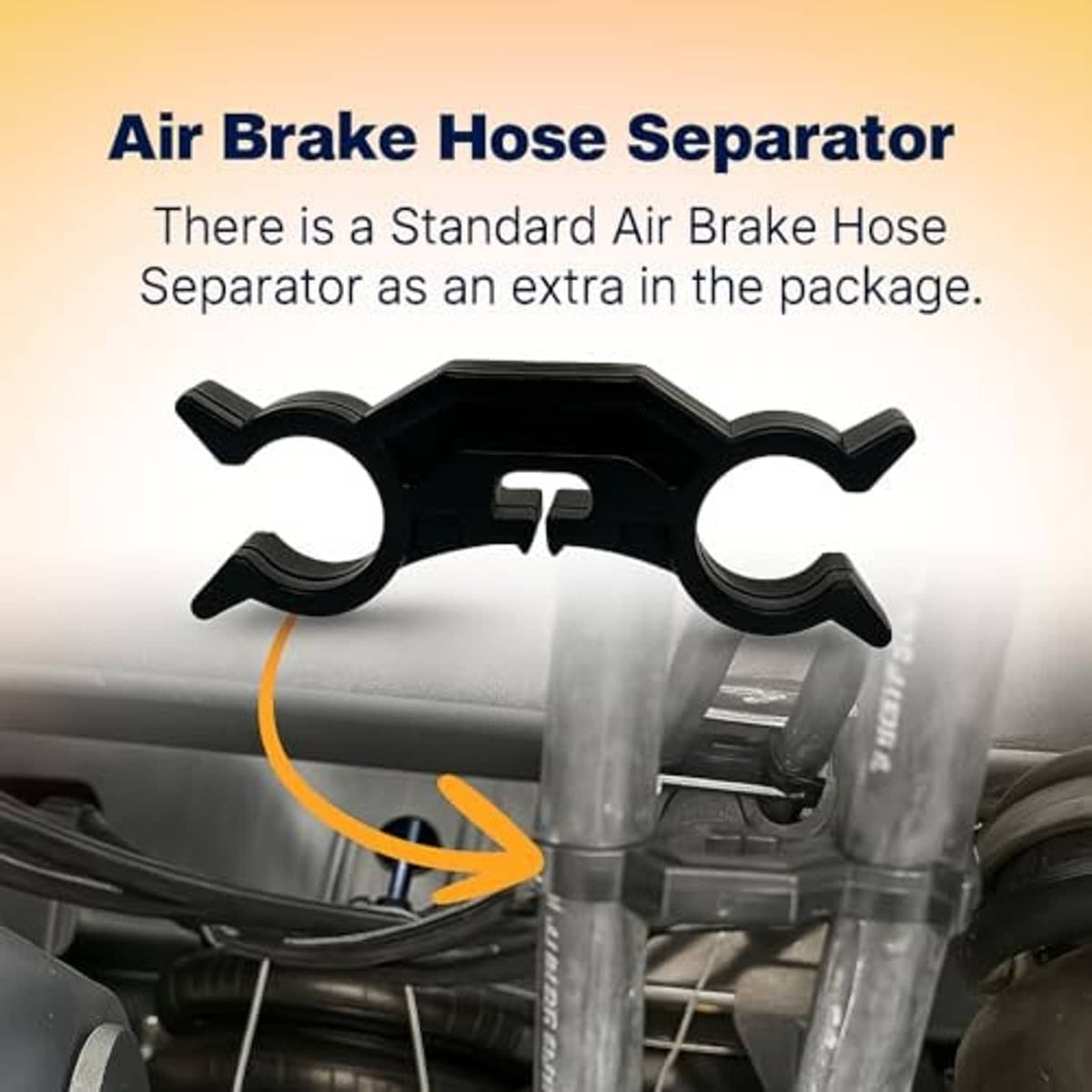 Black air brake hose separator clamp with curved handles and central latch