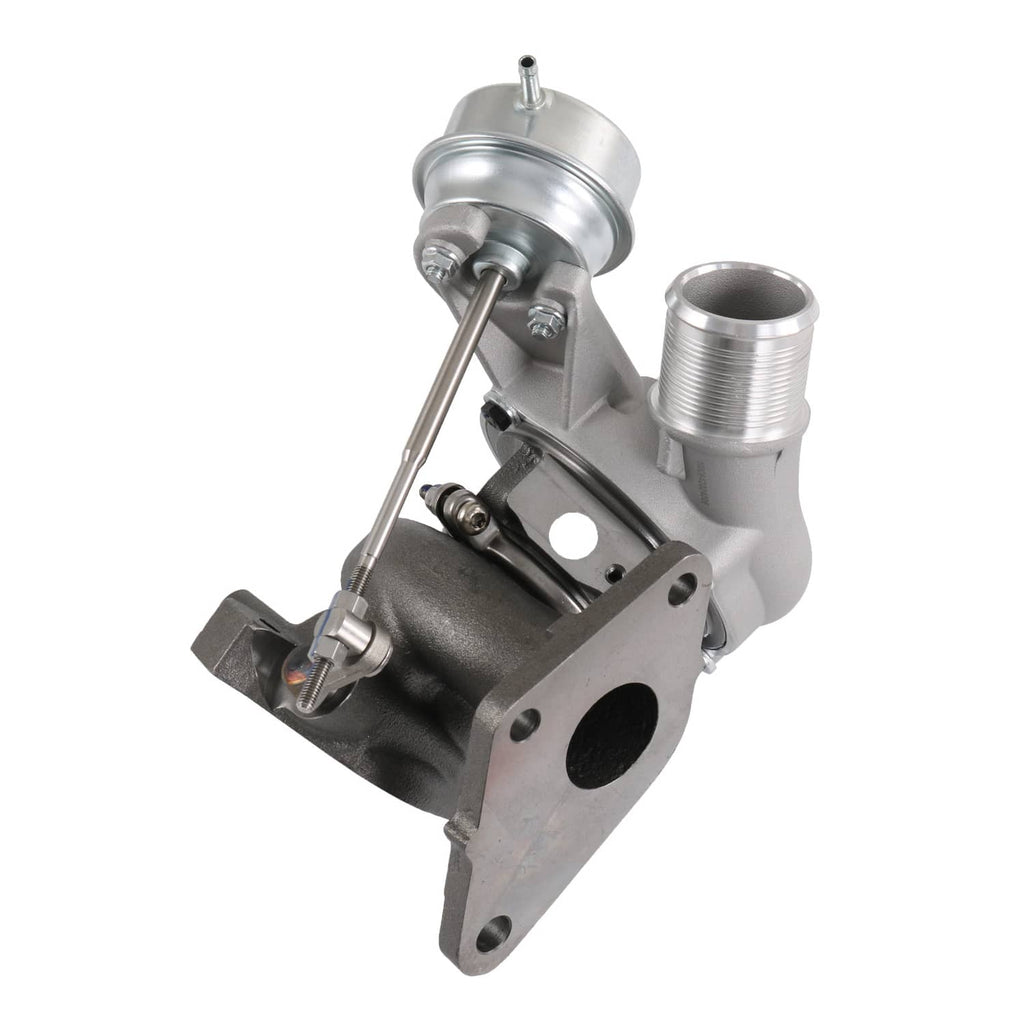 Left turbocharger assembly with silver compressor housing and black exhaust housing