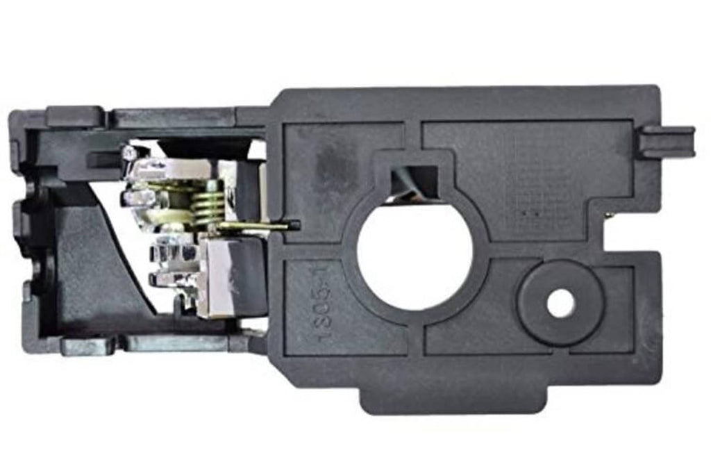 Interior door handle mechanism with chrome latch parts in black housing