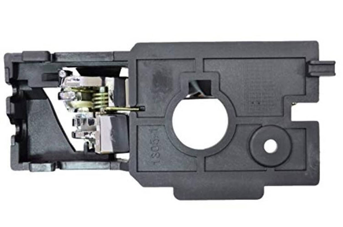 Interior door handle mechanism with chrome latch parts in black housing
