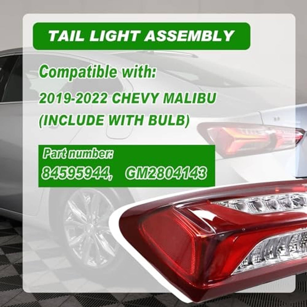 Left LED tail light corner view with red outer lens and clear inner light elements