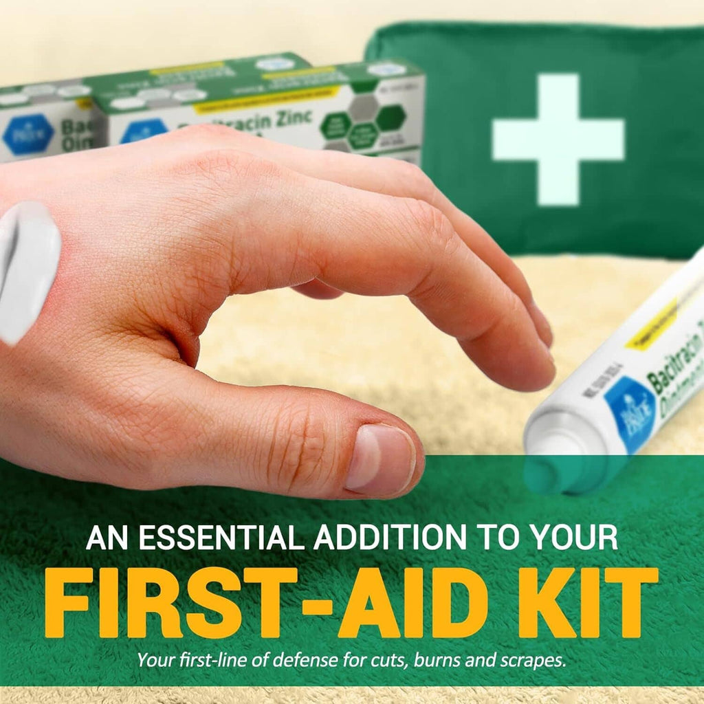 Bacitracin zinc antibiotic ointment four-pack tubes with first-aid kit style boxes
