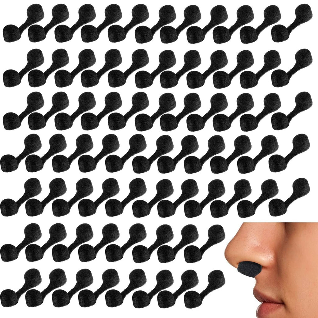 Disposable black sponge nose plugs, 100-pack, small curved cylinder tips