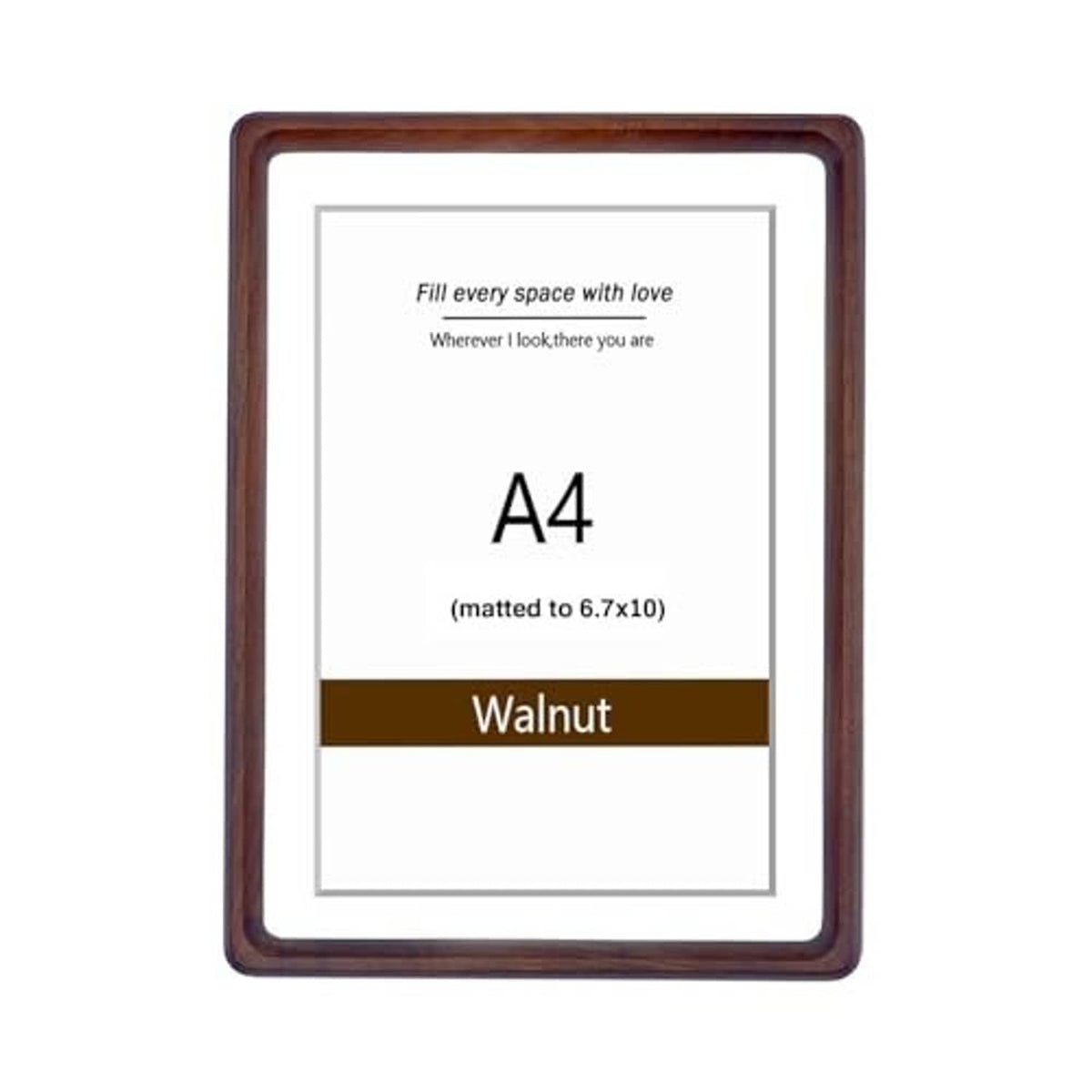 A4 walnut wood photo frame with white mat, ready to display photos