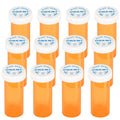 Set of orange plastic pill bottles with white push-down child-resistant caps