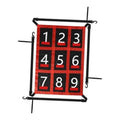 Red and black baseball strike zone target net with numbered 1–9 squares