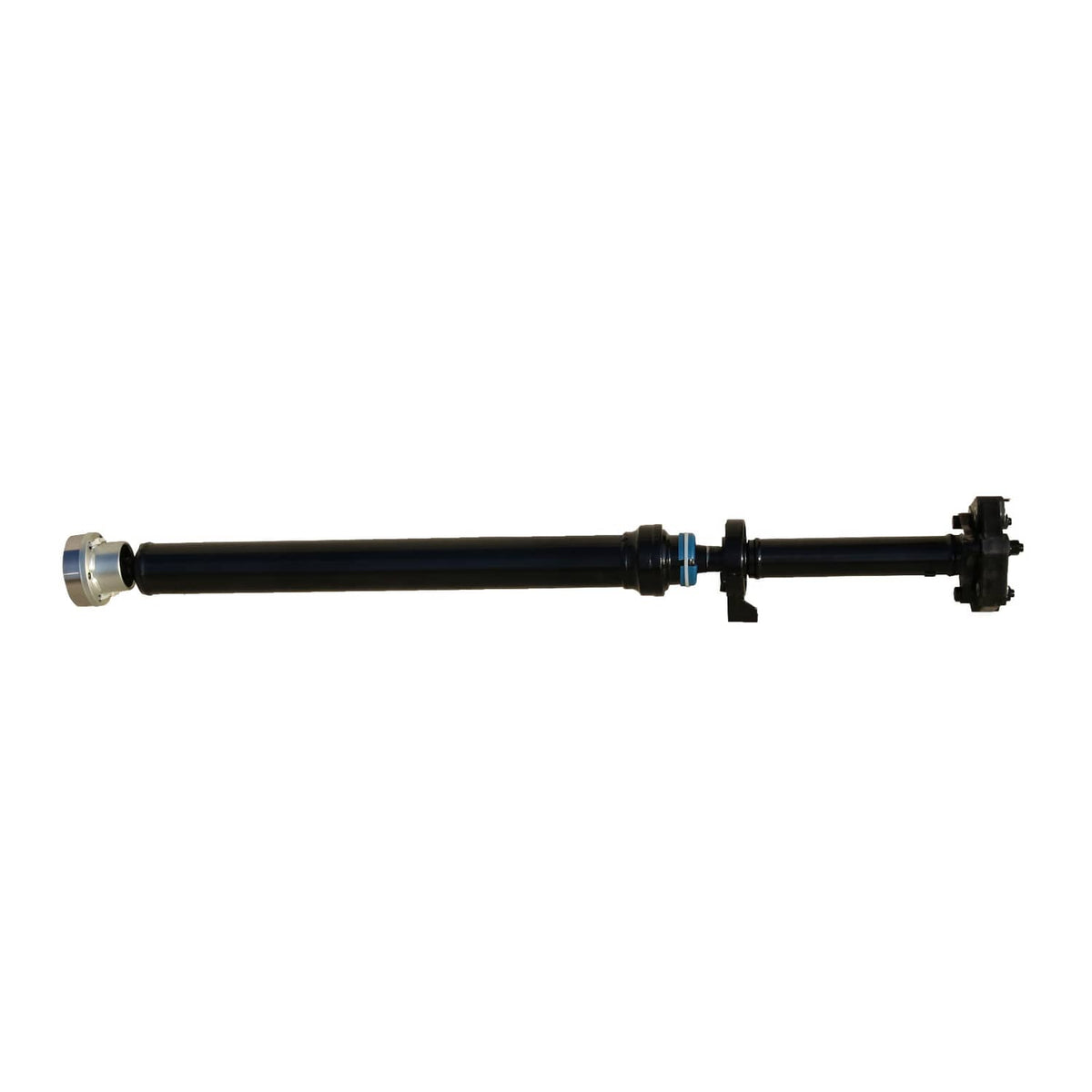Drive shaft assembly with black shaft, silver end cap, and joint assembly at one end