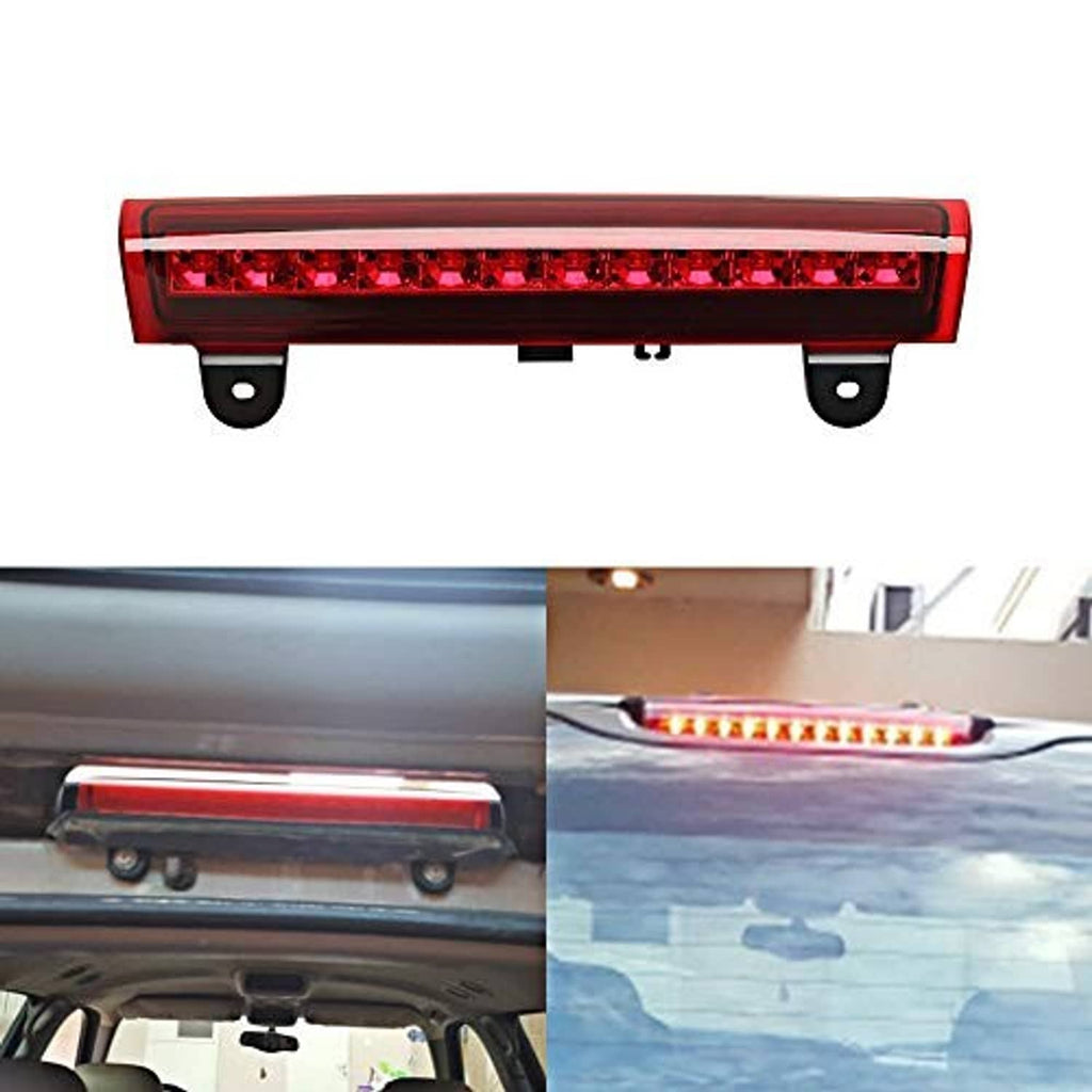 Red LED third brake light bar mounted with side brackets, shown from multiple angles