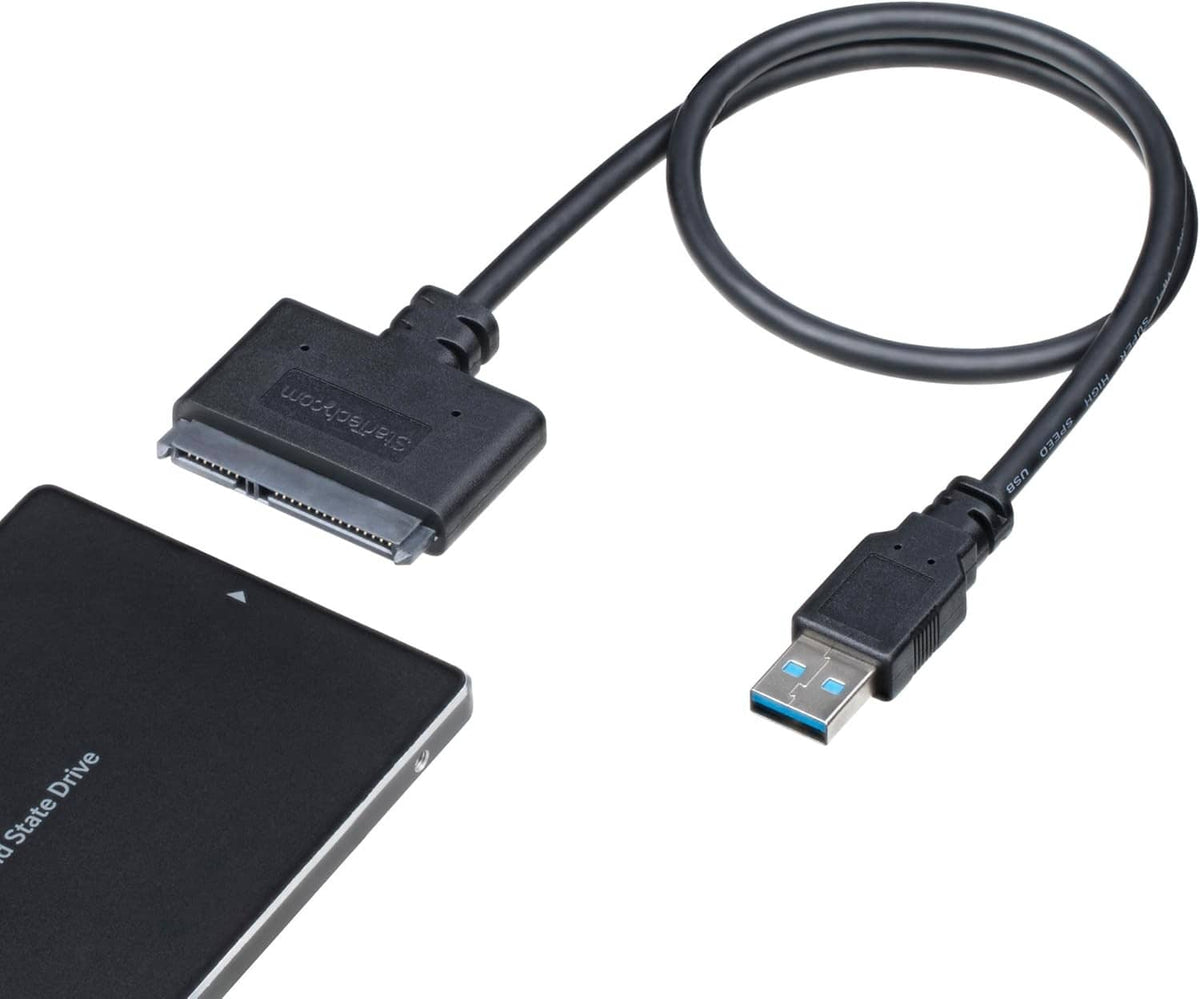 SATA to USB 3.0 adapter cable with USB-A plug and SATA connector, black