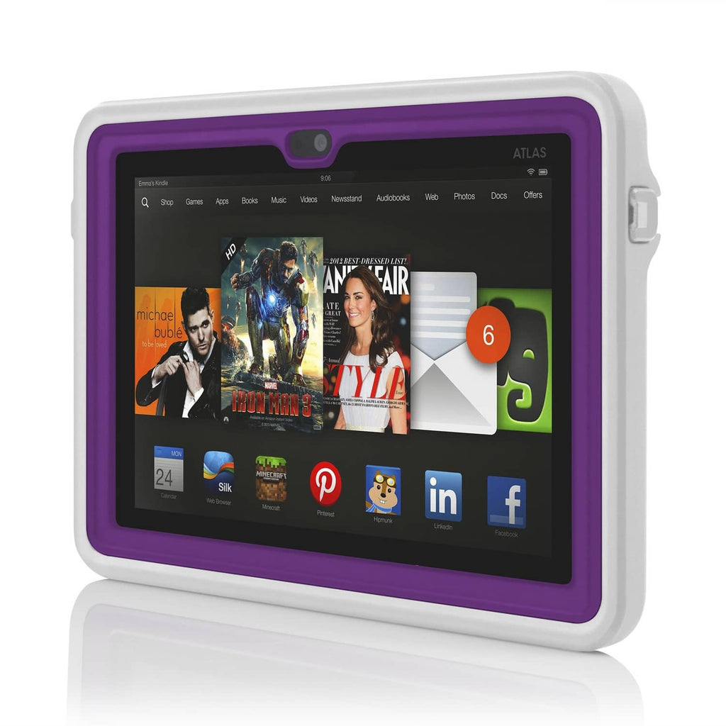 Purple waterproof case with clear front screen window and side gray clips
