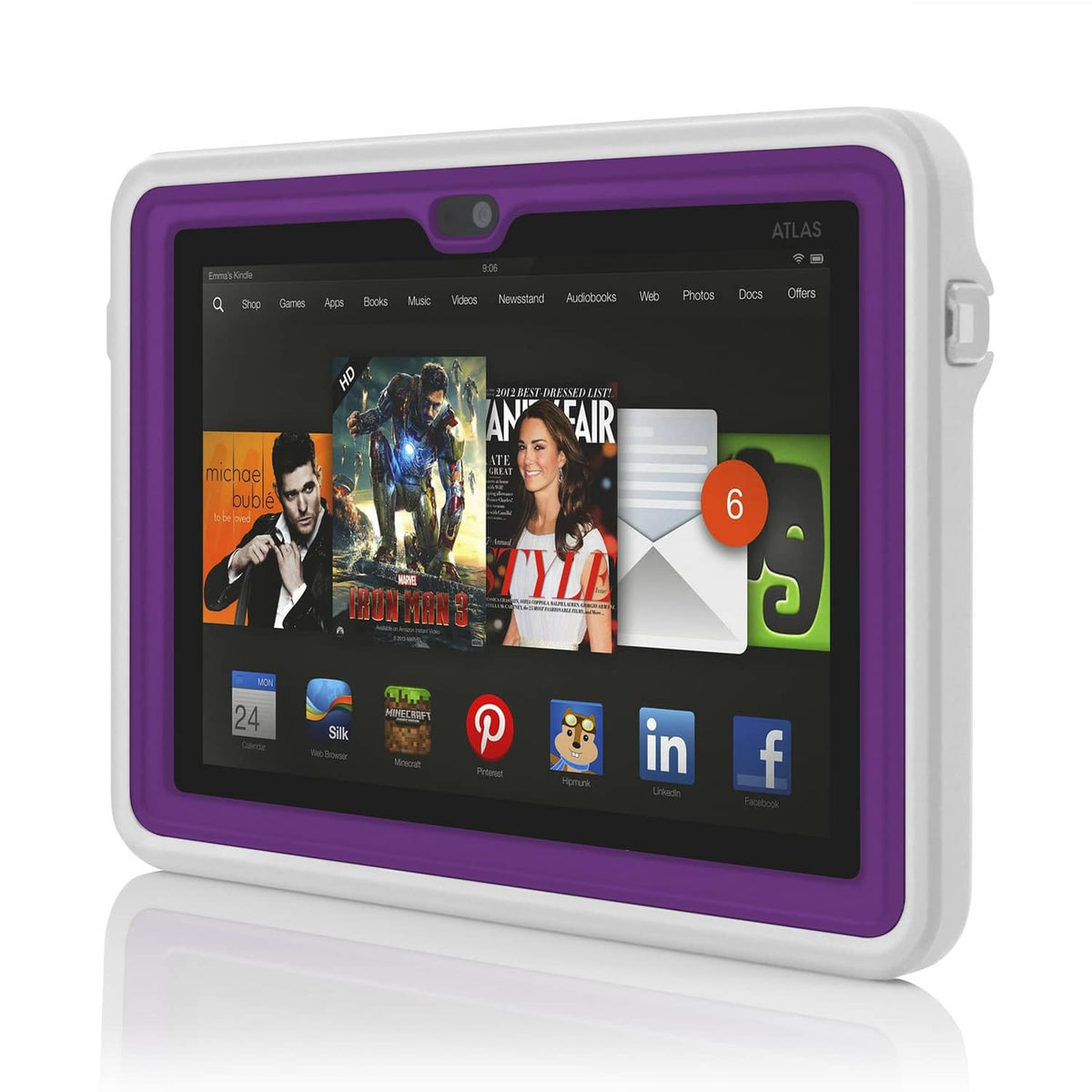 Purple waterproof case with clear front screen window and side gray clips