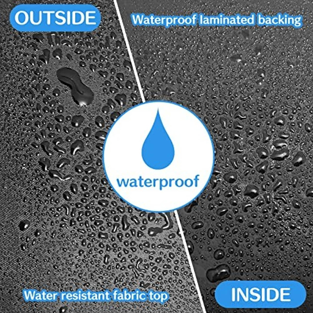 Water-resistant black AC cover fabric with waterproof laminated backing and droplet texture