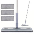 Gray flat mop with three gray microfiber rectangular pads
