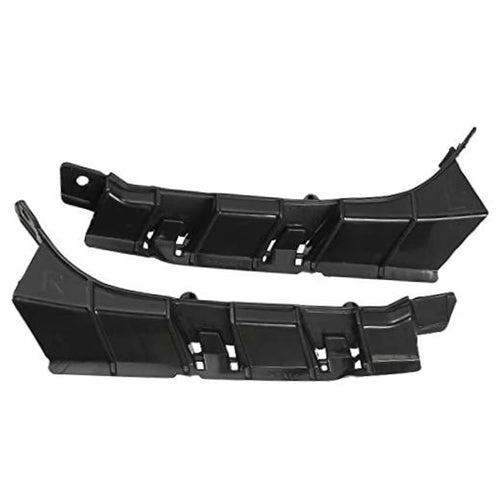 Front bumper mounting support bracket pair, black plastic with mounting holes