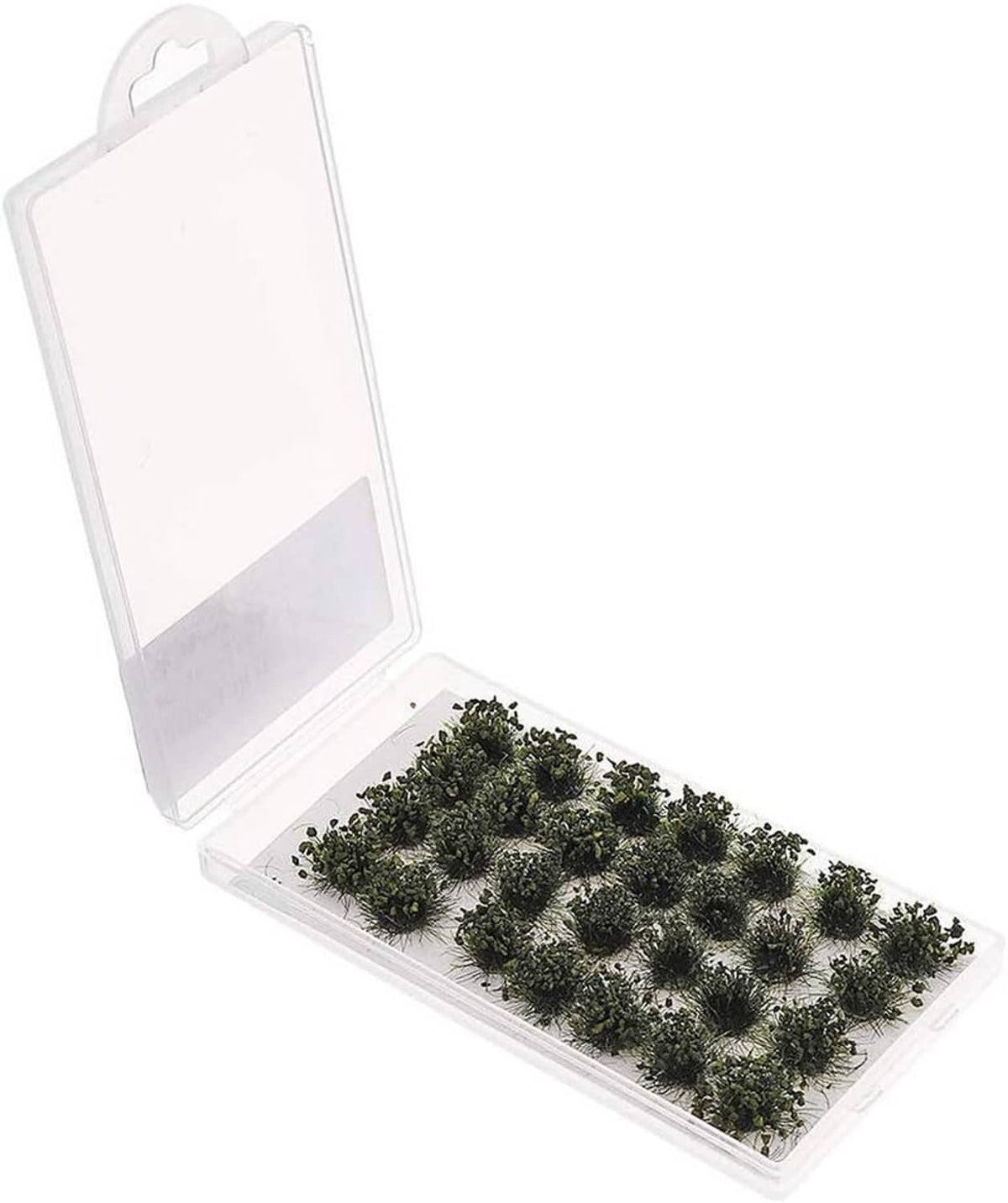 Packaged green shrub tuft terrain pieces in a clear plastic case