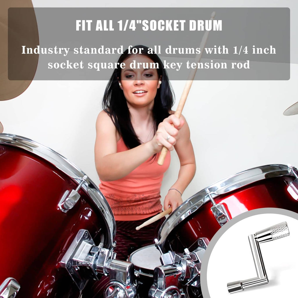 Chrome drum tuning key set with 1/4 socket head for drum hardware
