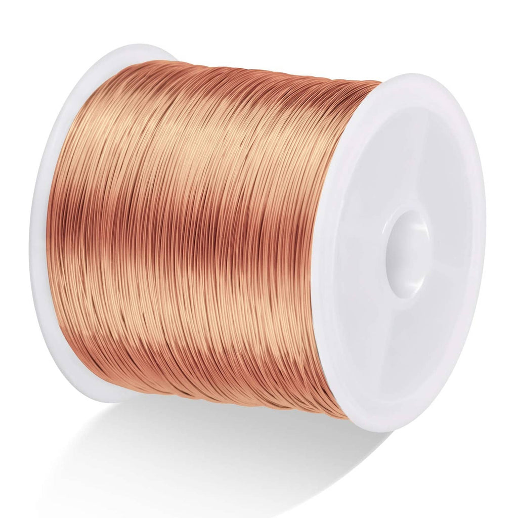 Rose gold 26-gauge jewelry wire spool on white plastic reel