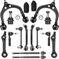 Suspension front control arm kit with black control arms, ball joints, and link parts