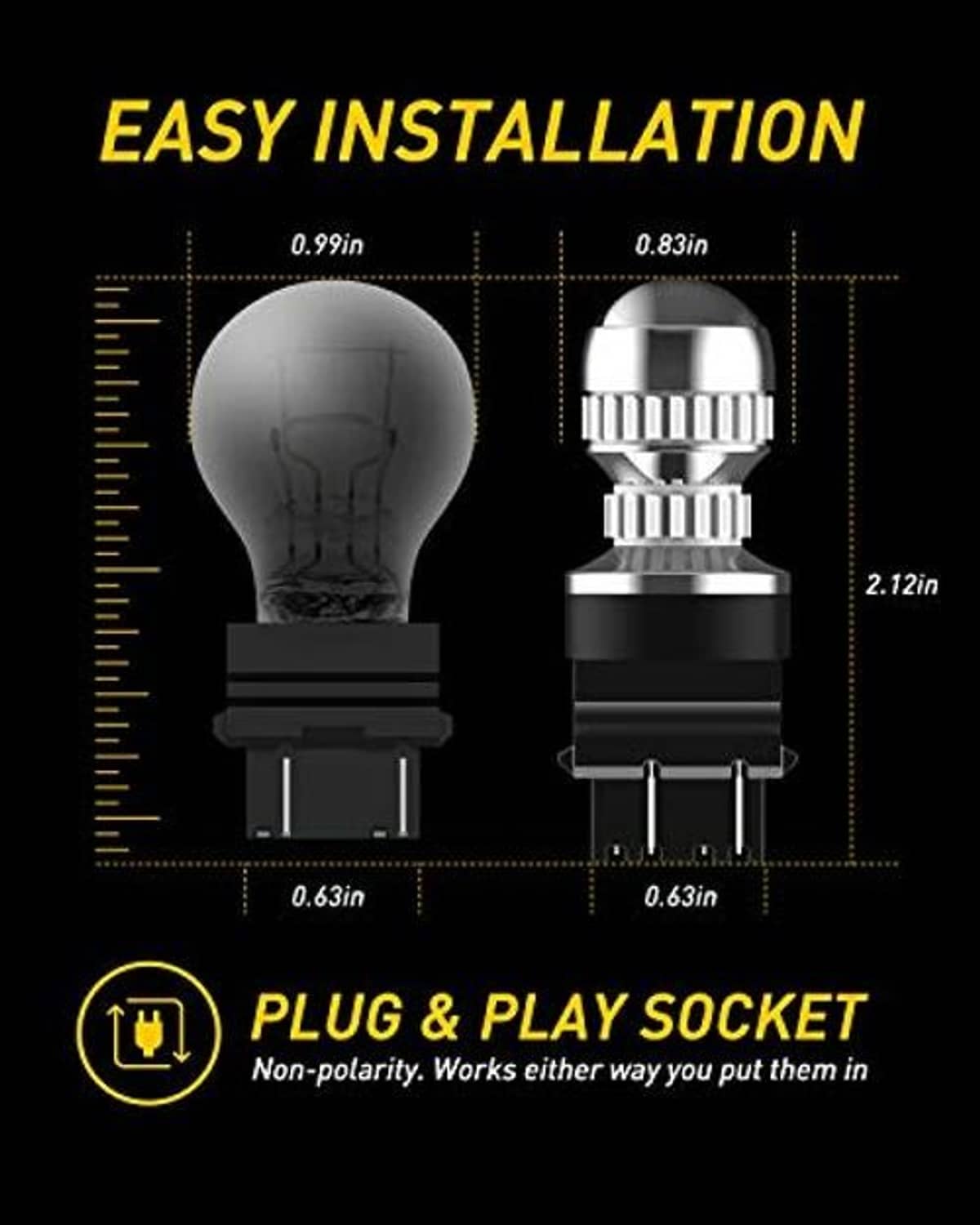 Red LED bulb plug-and-play size diagram with base connector and diode head