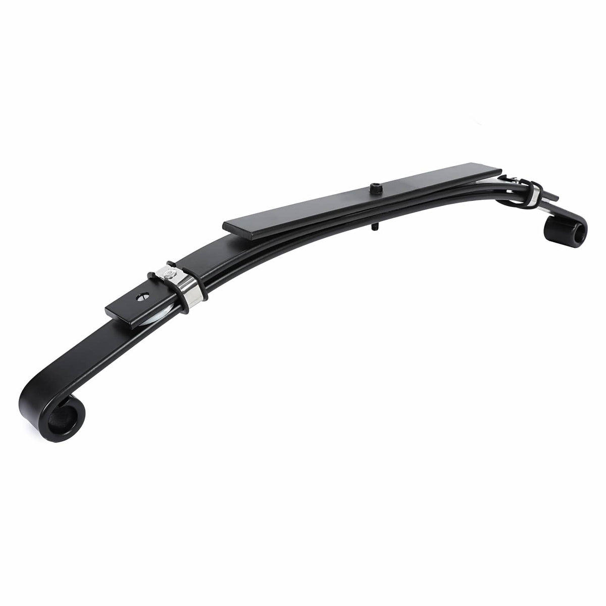 Single black curved A-arm lift bracket with end bushings and mounting tab