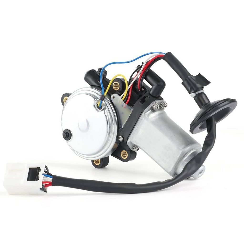 Front power window motor assembly, angled view with round housing, metal cylinder, and plug