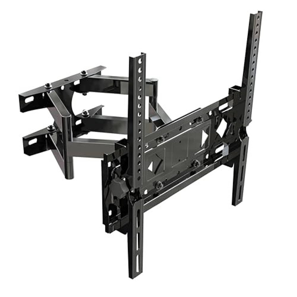 Full-motion TV wall mount with black rail bracket angled for TV placement