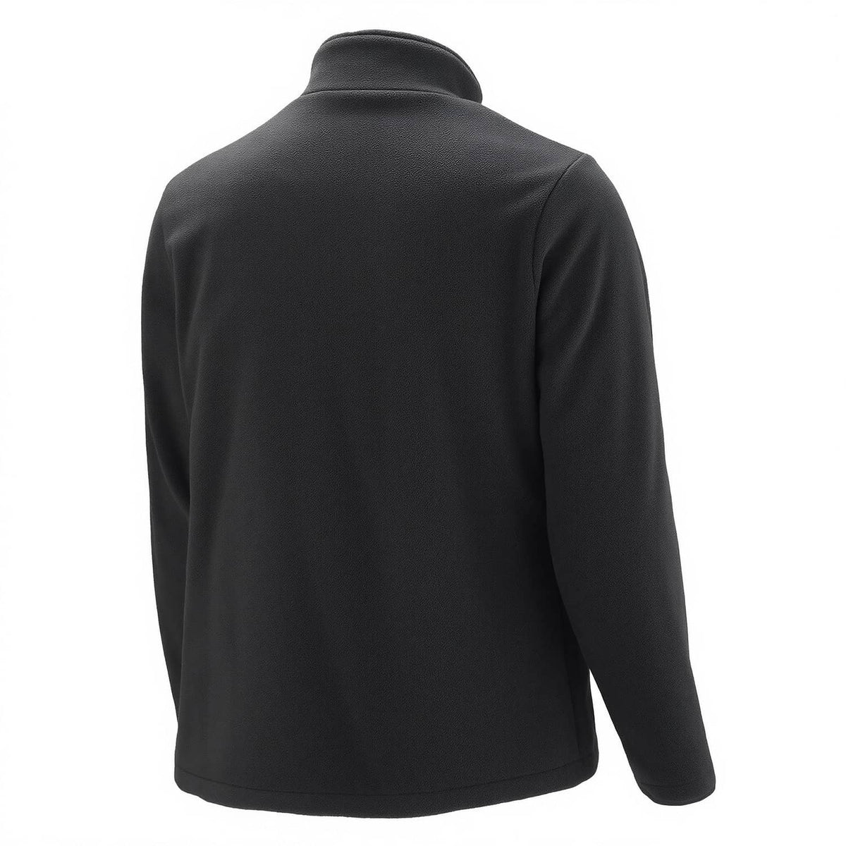 Women’s dark fleece full-zip jacket, back view with stand collar and smooth panel design