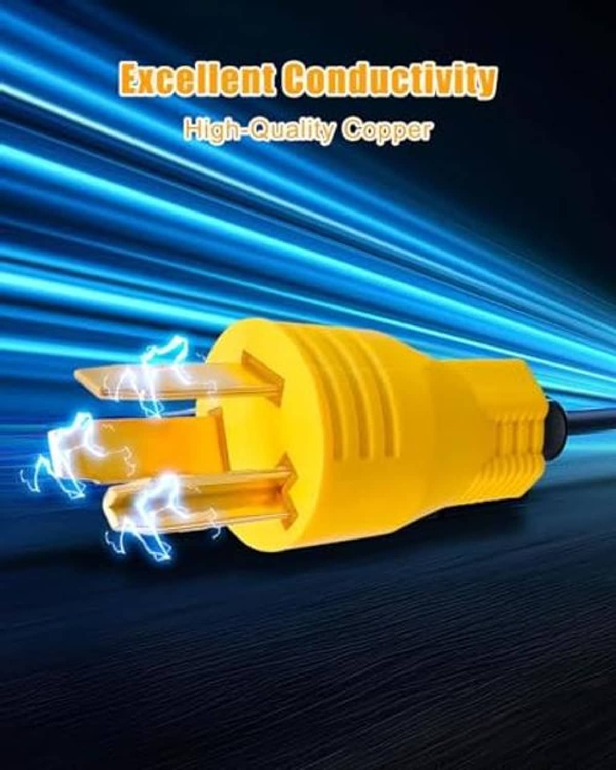 Yellow EV adapter plug with internal copper contact pins