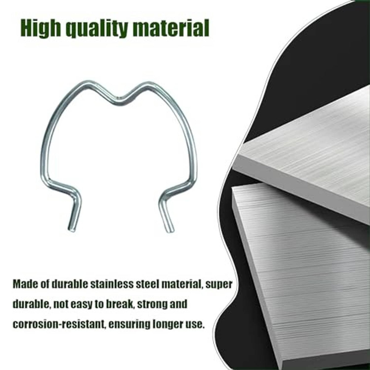 Stainless steel quick connector clip, curved U-shaped spring clip with metal close-up