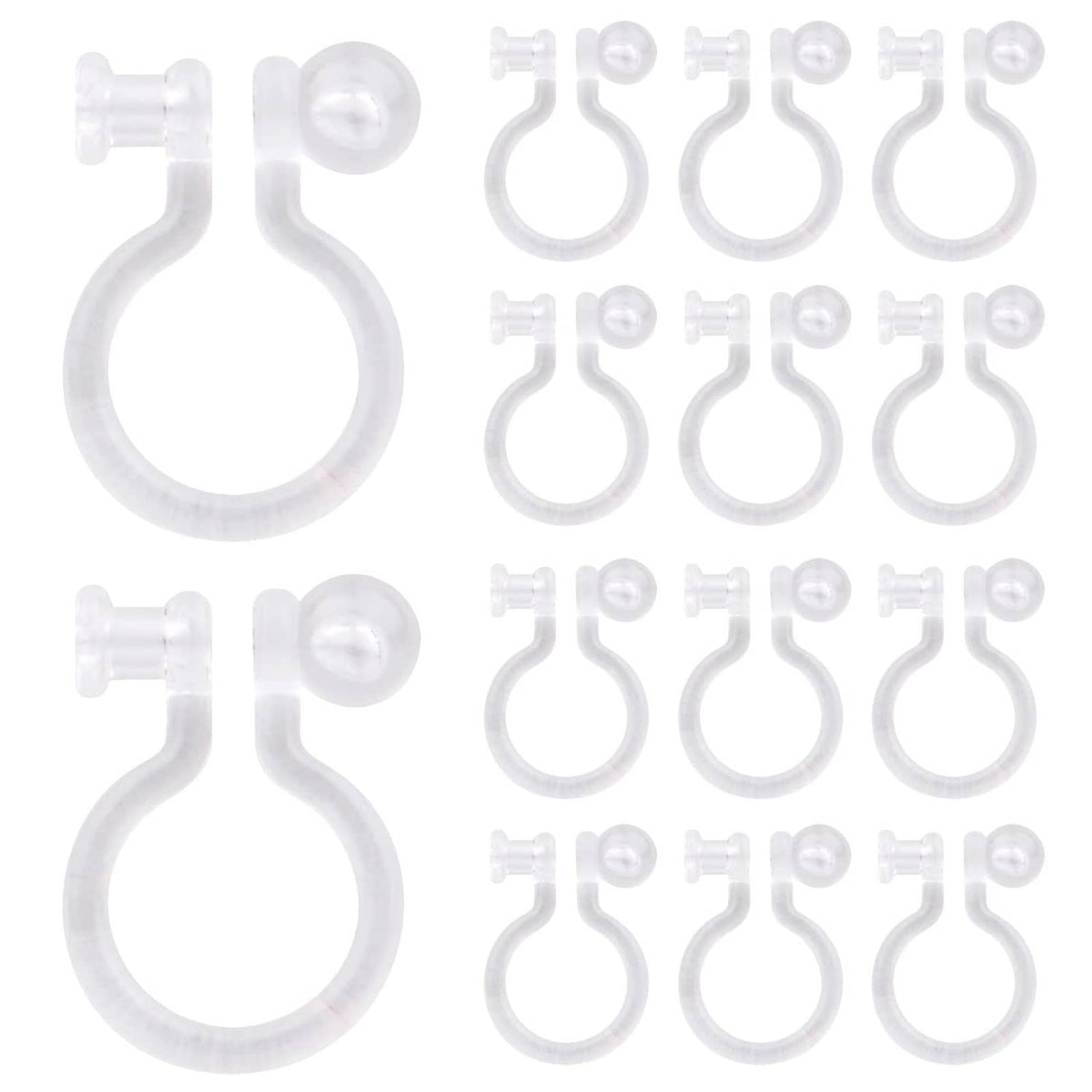 Clear clip-on earring converters, resin hooks with small pads and transparent circles