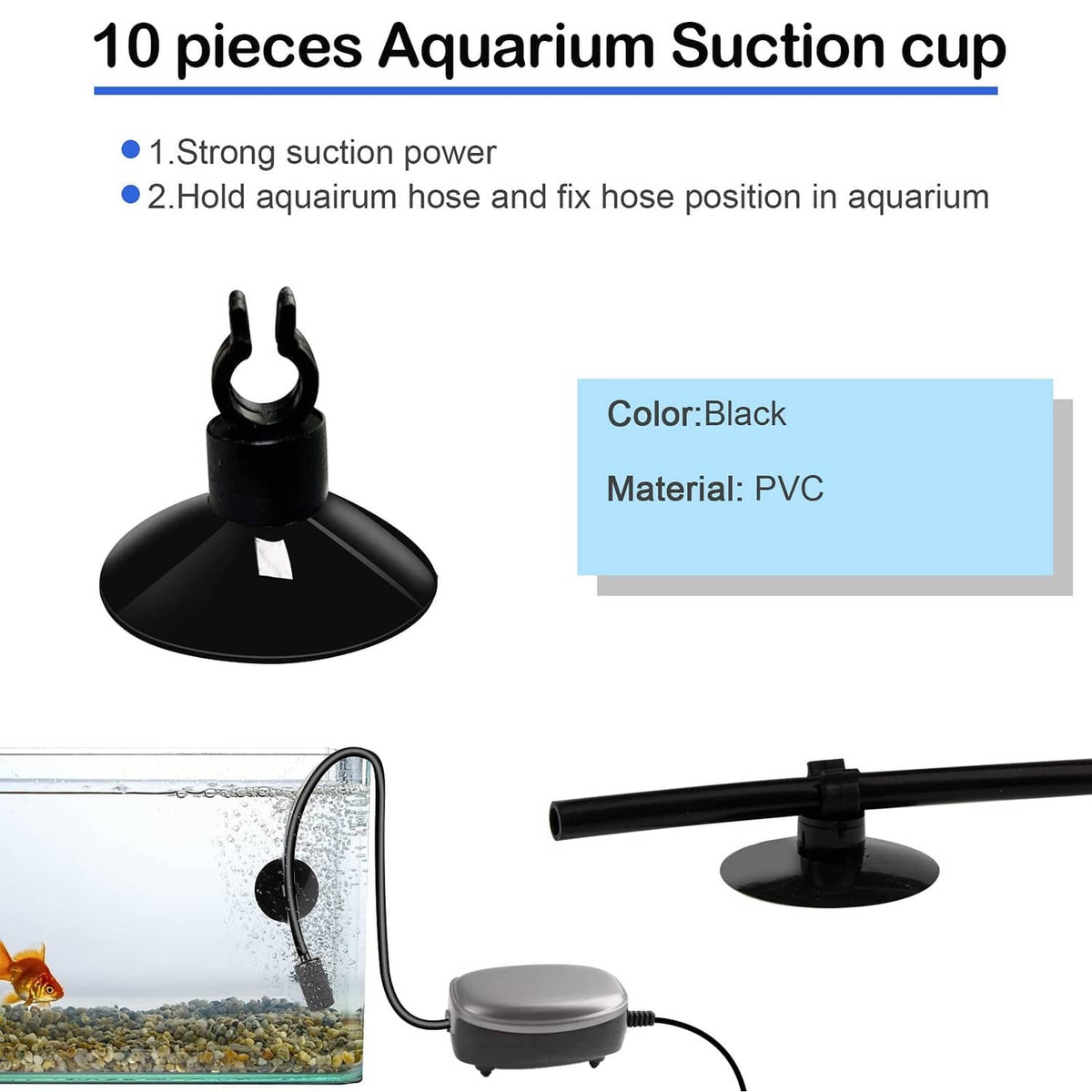 Black aquarium suction cup hose holders, 10 pieces, PVC