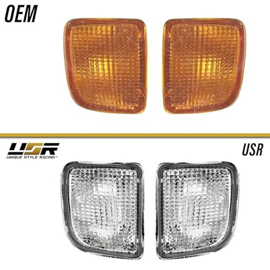 Amber and clear square turn signal lens pairs with chrome-style housing
