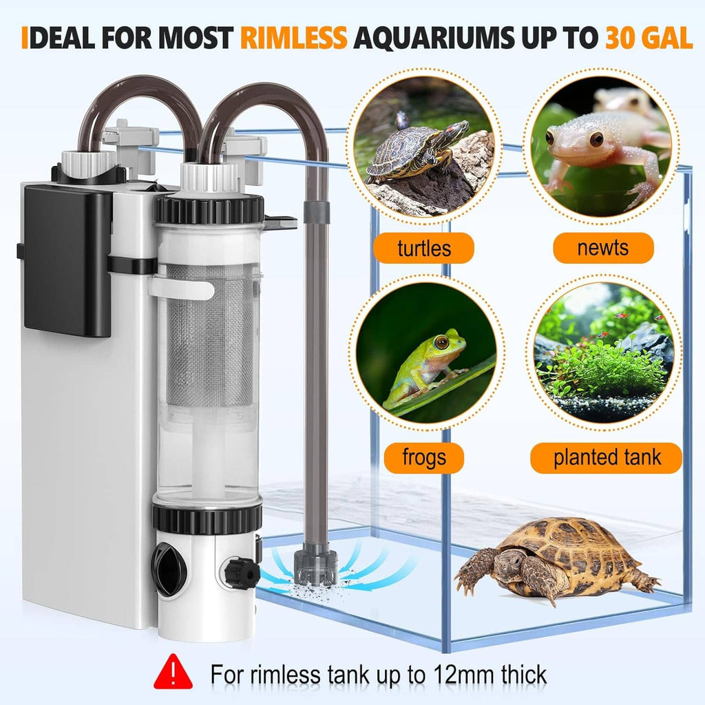 Hang-on-back aquarium canister filter with transparent media cylinder and top hoses