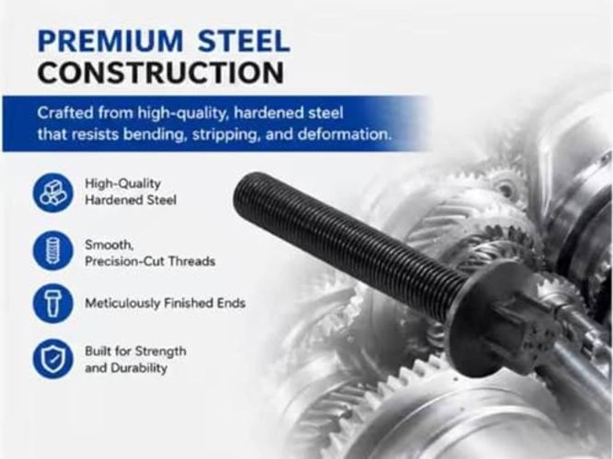 Black threaded engine bolt with smooth precision threads and finished end