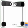 Glass bathroom body weight scale with LCD display and four dark anti-slip feet