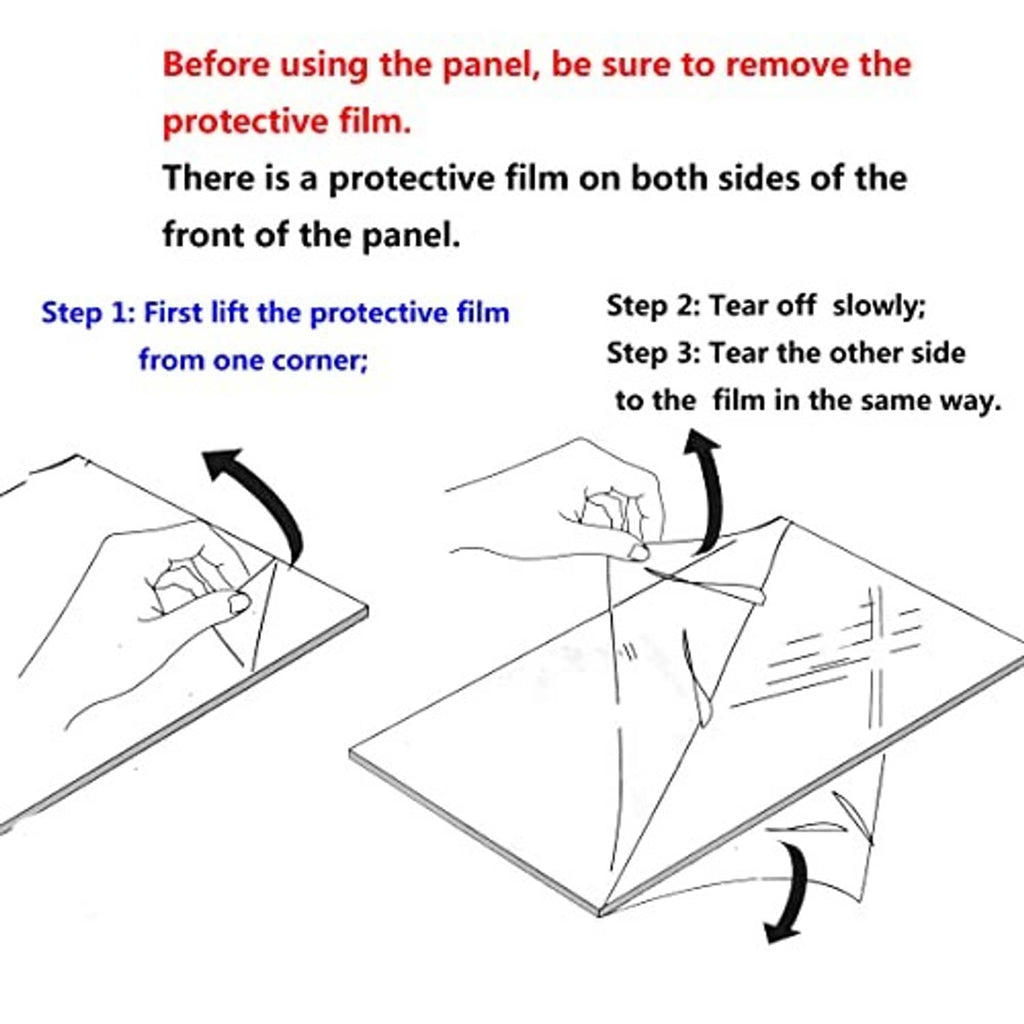 Instruction graphic for removing protective film from a picture frame panel
