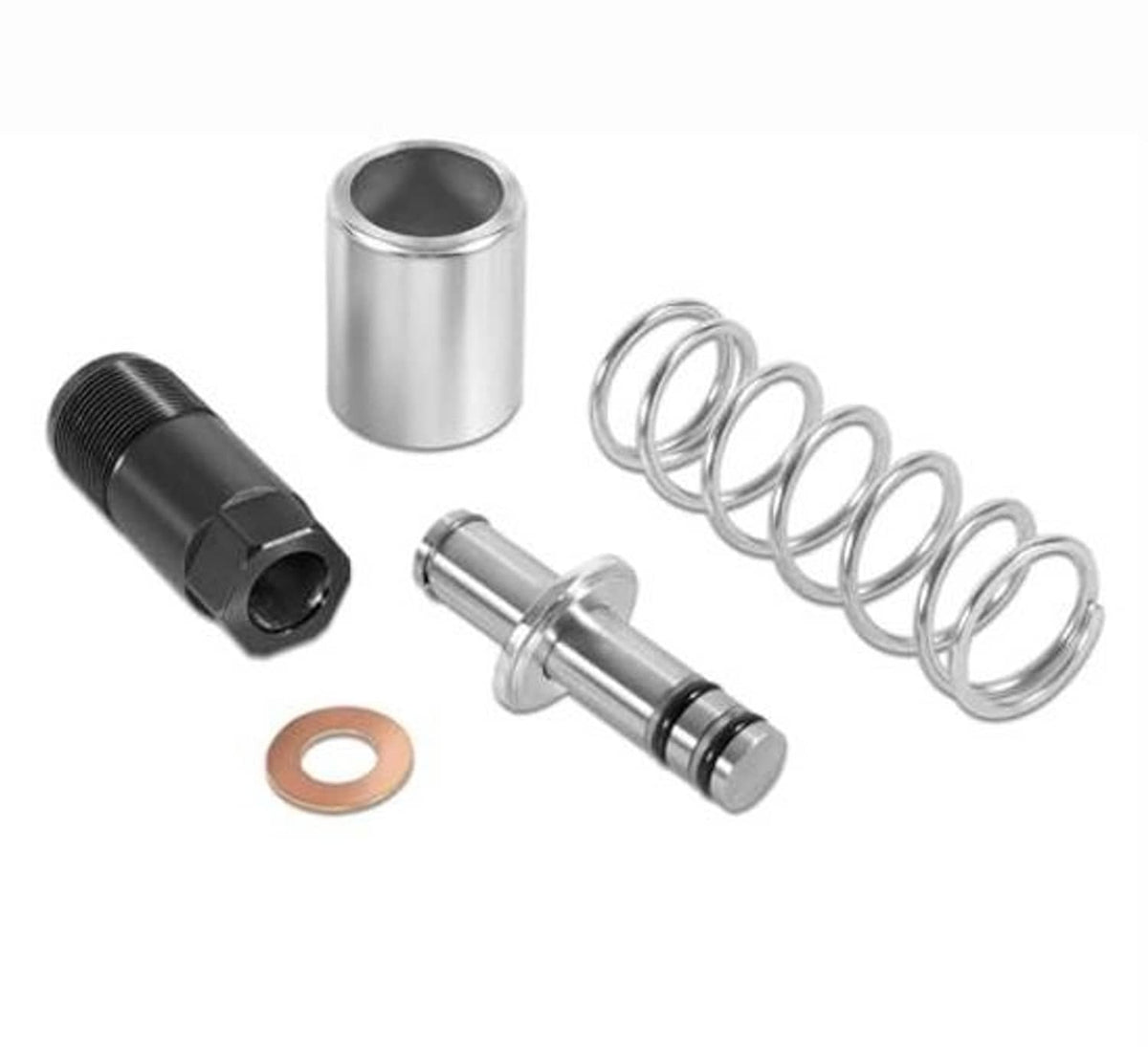 Floor jack pump piston replacement kit: spring, silver piston, black housing, washer seal