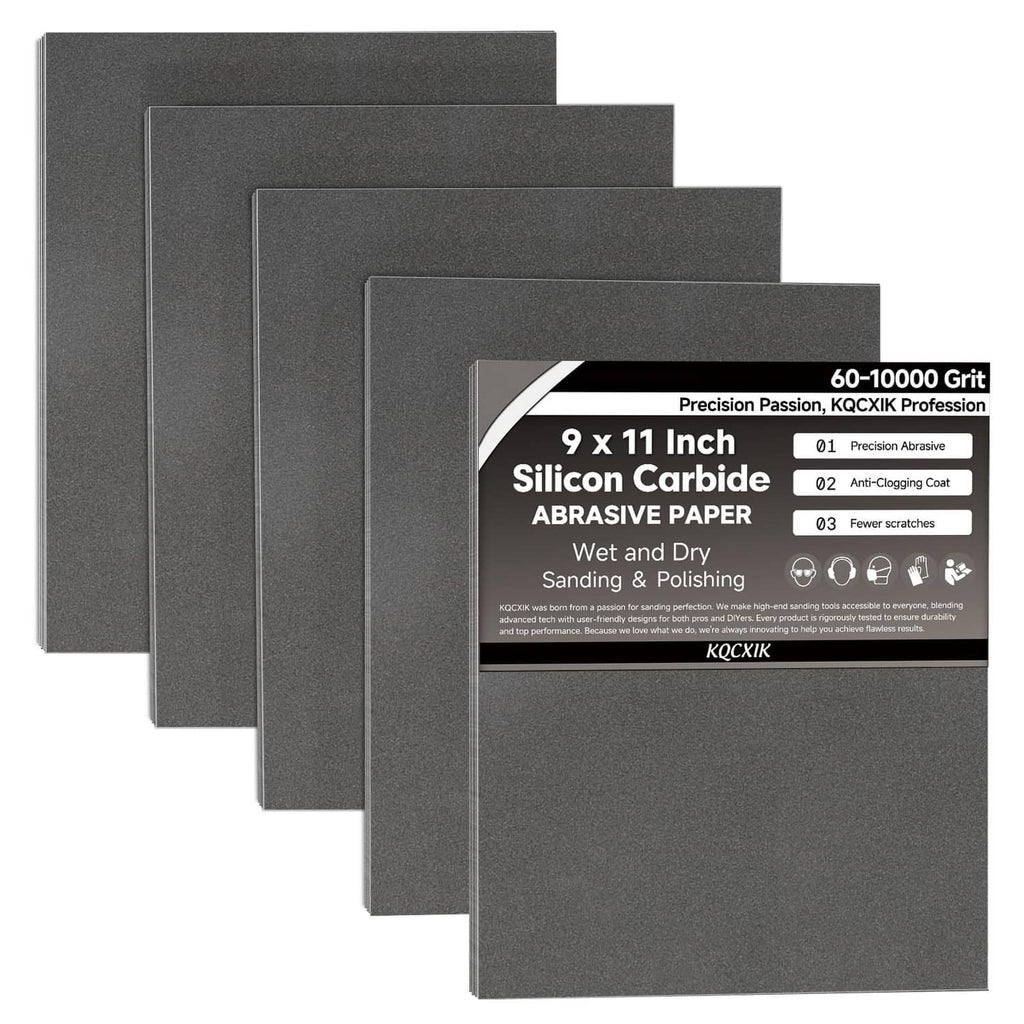 Black wet/dry sandpaper sheets, 9 x 11 in, 1200 grit, 12-pack stack