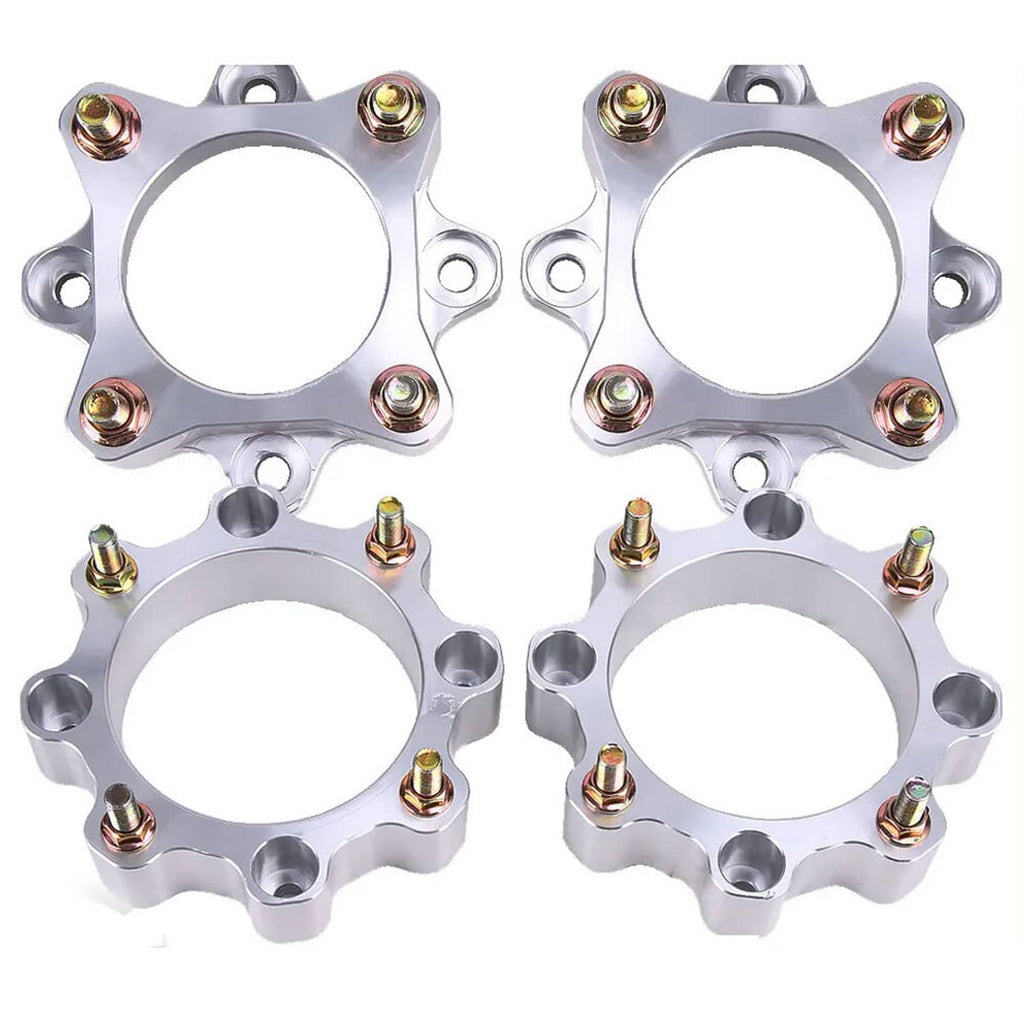 Pair of silver wheel spacers with multiple threaded studs, top-down view