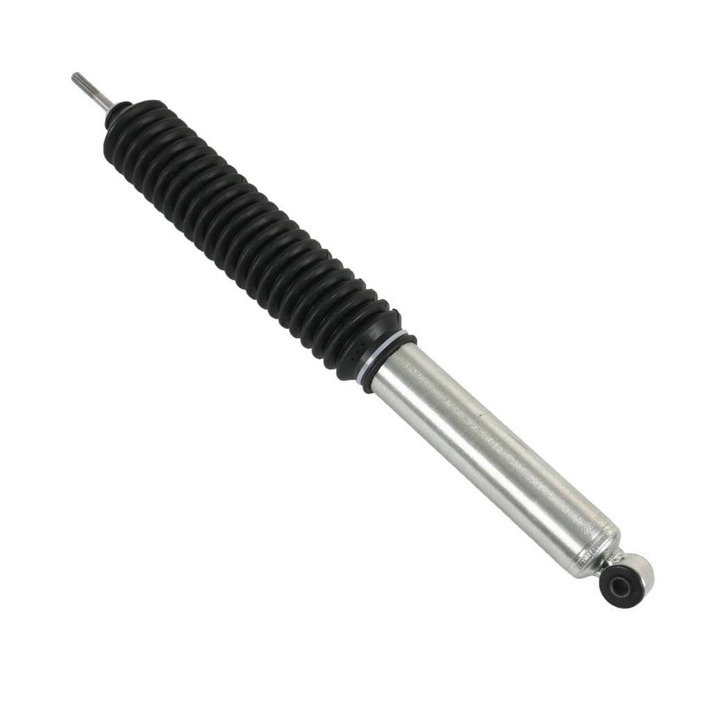 Rear shock absorber single unit, black boot with silver tube and lower mounting eye