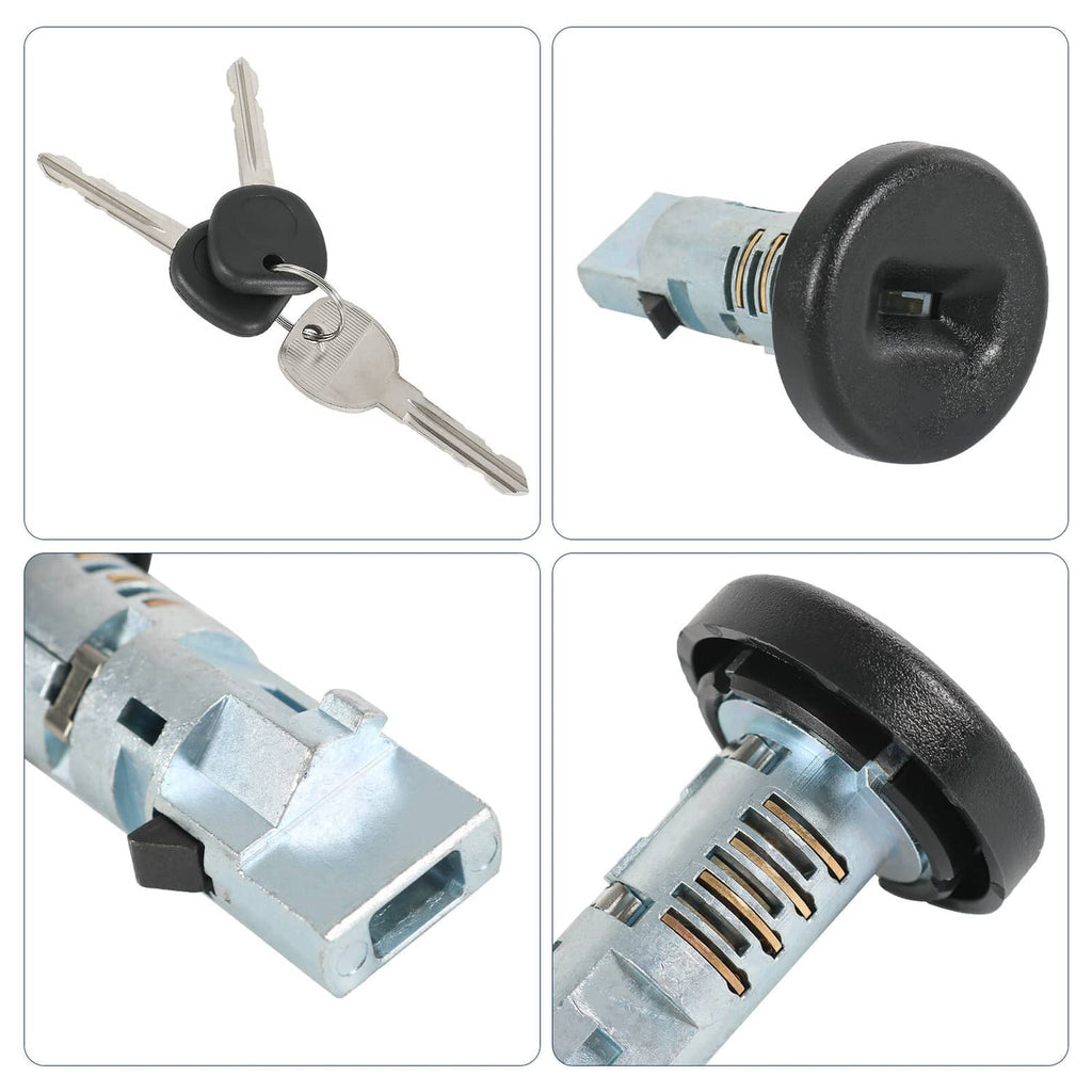 Ignition lock cylinder key set with close-up views of the lock and terminals