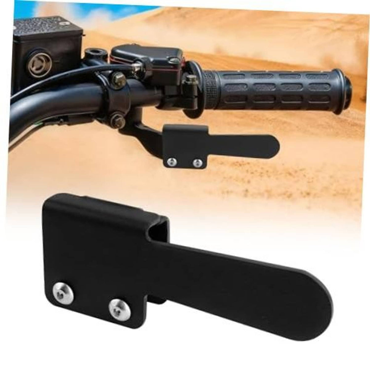 ATV throttle handle extender bar, black lever with mounting plate and two screws