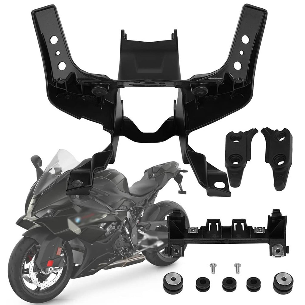Black front headlight upper fairing stay bracket kit with mounting hardware